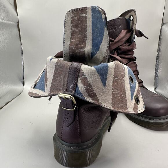 Dr Martens Aimilie Women’s Sz 8 Union Jack Flag Combat Fold Down Boots Oxblood - Picture 9 of 11